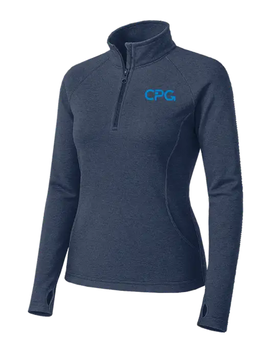 Navy Heather Womens Sport Wick Stretch 1/4 Zip Pullover w/CPG Logo
