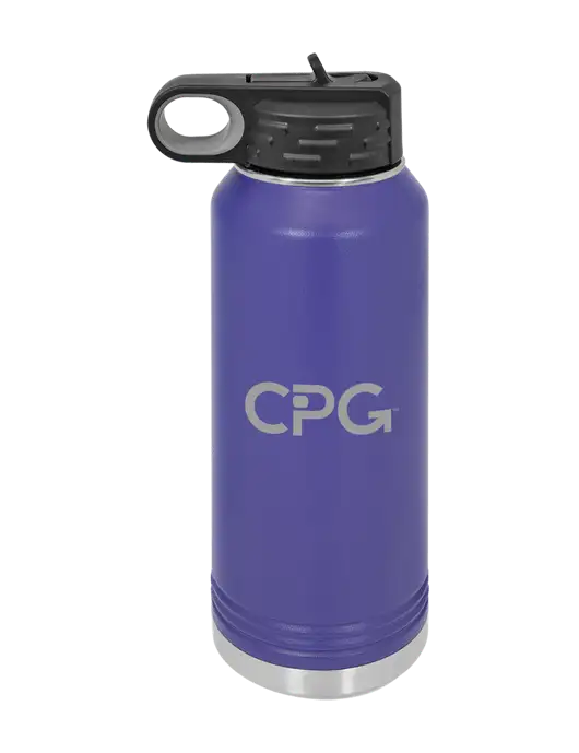 Polar Camel 32 oz Powder Coated Purple Vacuum Insulated Water Bottle w/CPG Logo