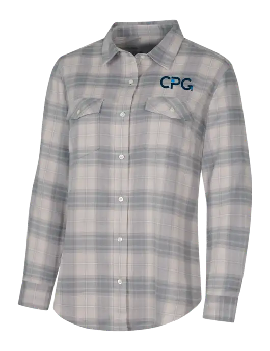  Womens Light Grey Long Sleeve Ombre Plaid Shirt w/CPG Logo