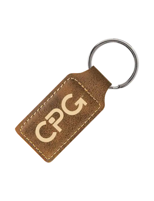Rustic Laserable Leatherette Rectangle Keychain w/CPG Logo