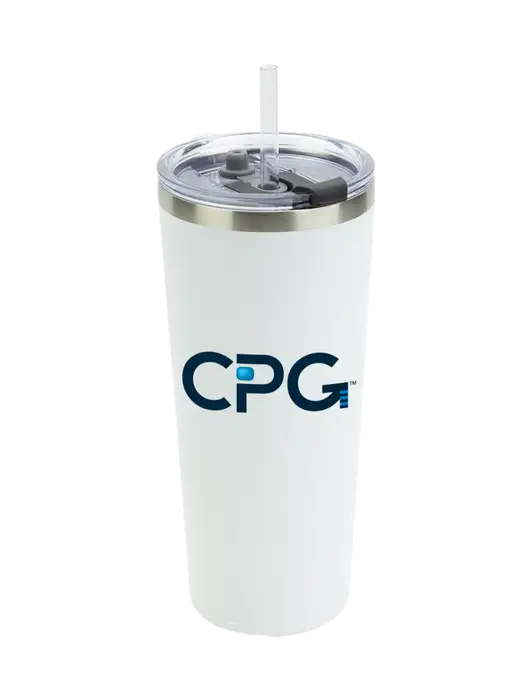 Brighton White 20 oz Insulated Tumbler & Straw w/CPG Logo