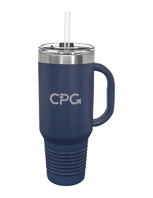 Polar Camel 40 oz. Powder Coated Vacuum Insulated Navy Travel Mug with Straw w/CPG Logo
