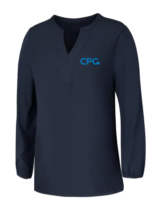 Mercer+Mettle Womens Navy Stretch Crepe 3/4 Sleeve Blouse w/CPG Logo