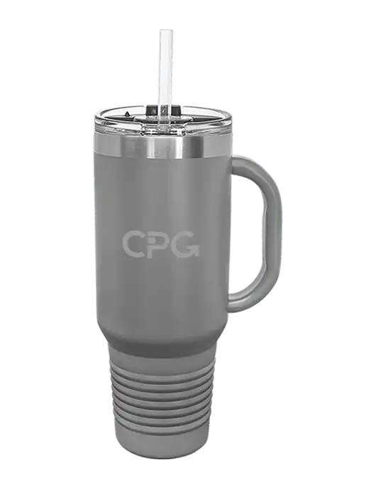 Polar Camel 40 oz. Powder Coated Vacuum Insulated Grey Travel Mug with Straw w/CPG Logo