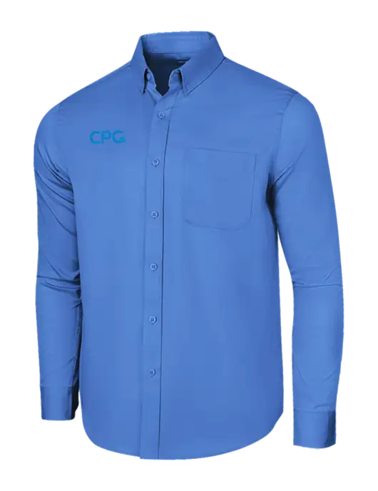 Long Sleeve Dark Carolina Blue Superpro React Twill Shirt w/CPG Logo