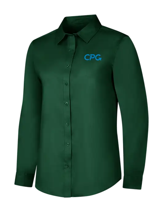Dark Green Womens Long Sleeve Superpro React Twill Shirt w/CPG Logo
