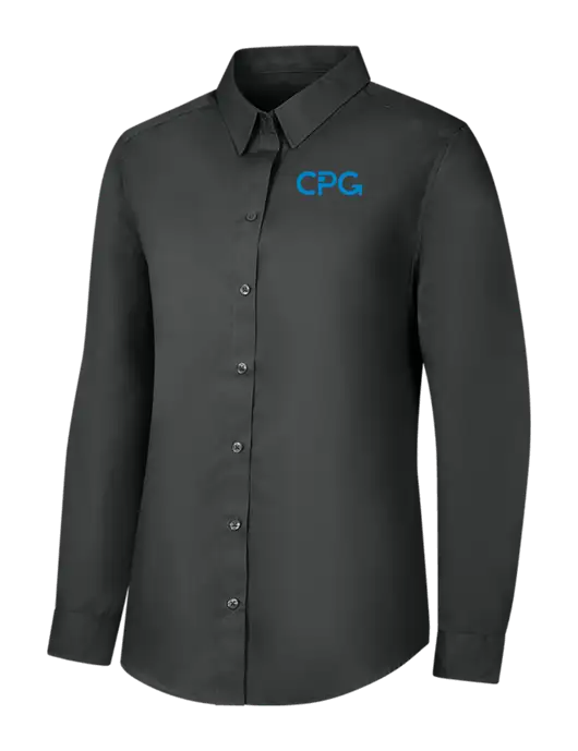 Womens Dark Grey Long Sleeve Carefree Poplin Shirt w/CPG Logo