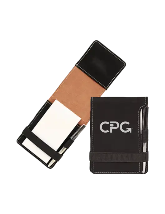 Black Leatherette Mini Notepad with Pen,  3.25 x 4.75 w/CPG Logo