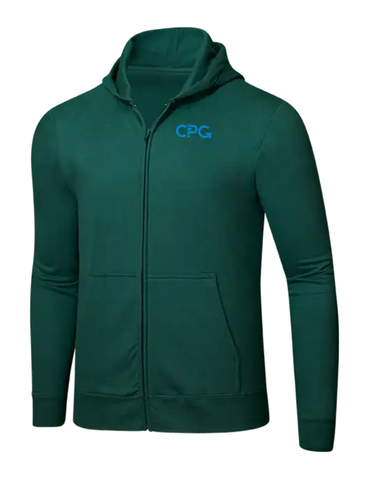 Forest Green 8.5 oz Ring Spun Zip Hooded Sweatshirt w/CPG Logo