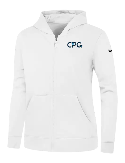 Nike Womens Club Fleece Sleeve Swoosh Full-Zip White Hoodie w/CPG Logo