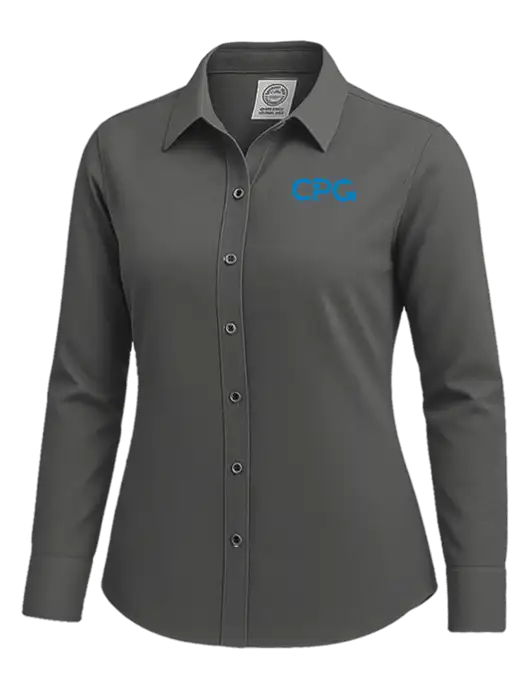 Brooks Brothers Womens Dark Grey Wrinkle-Free Stretch Nailhead Shirt w/CPG Logo