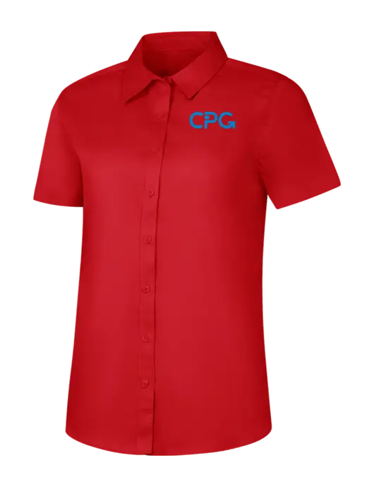 Womens Red Short Sleeve Superpro React Twill Shirt w/CPG Logo