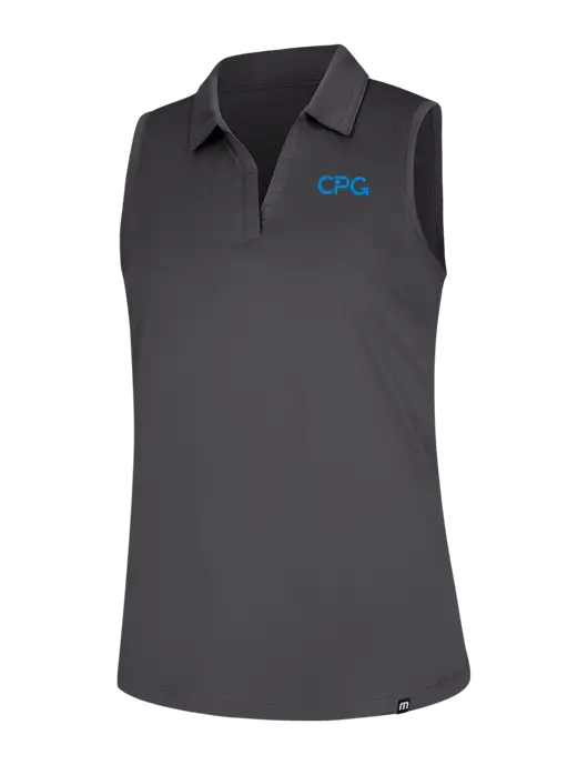 TravisMathew Womens Dark Medium Grey Coto Performance Sleeveless Polo w/CPG Logo
