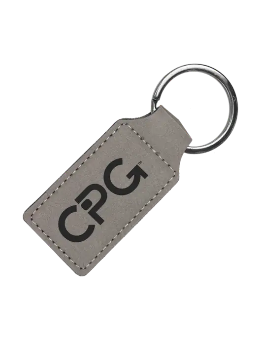 Grey Laserable Leatherette Rectangle Keychain w/CPG Logo