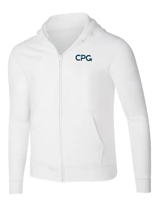 White 8.5 oz Ring Spun Zip Hooded Sweatshirt w/CPG Logo