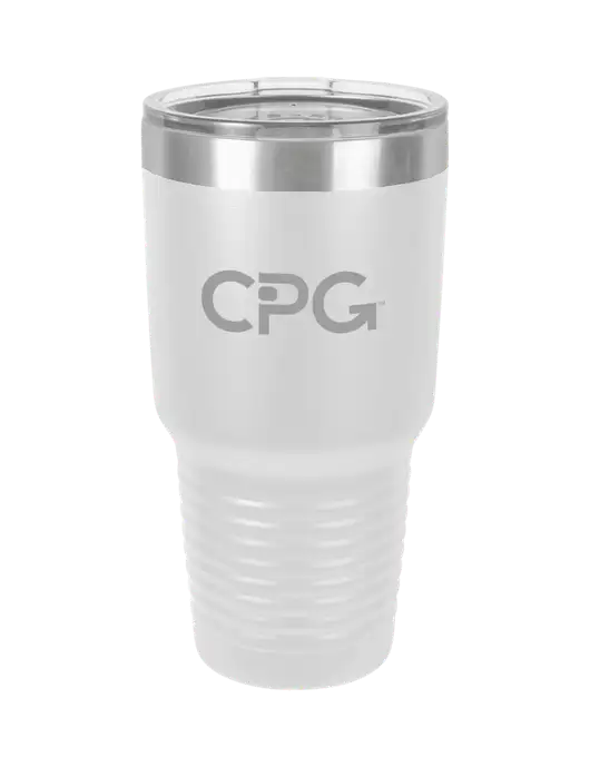 Polar Camel 30 oz Powder Coated White Vacuum Insulated Tumbler  w/CPG Logo