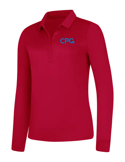 Womens Red Silk Touch Performance Long Sleeve Polo w/CPG Logo