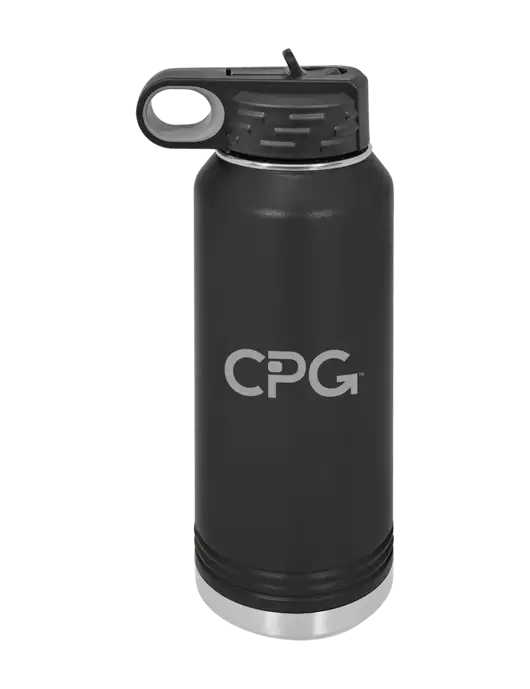 Polar Camel 32 oz Powder Coated Black Vacuum Insulated Water Bottle w/CPG Logo