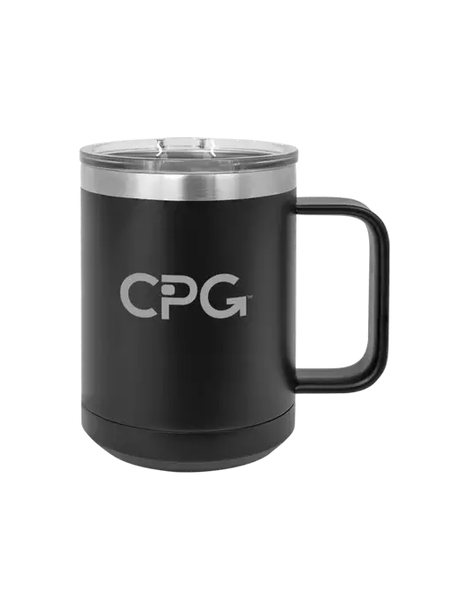 Polar Camel 15 oz Powder Coated Black Vacuum Insulated Mug with Slider Lid w/CPG Logo
