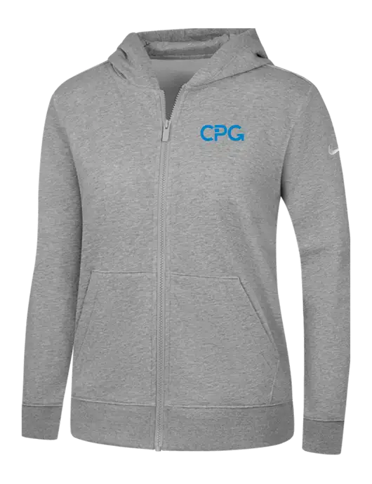 Nike Womens Club Fleece Sleeve Swoosh Full-Zip Dark Grey Heather Hoodie w/CPG Logo