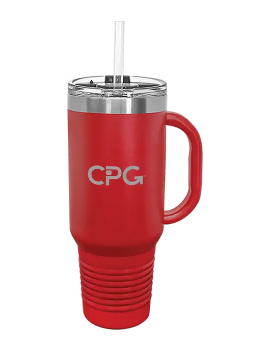 Polar Camel 40 oz. Powder Coated Vacuum Insulated Red Travel Mug with Straw w/CPG Logo