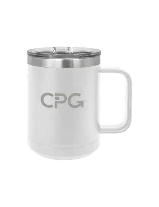 Polar Camel 15 oz Powder Coated White Vacuum Insulated Mug with Slider Lid w/CPG Logo
