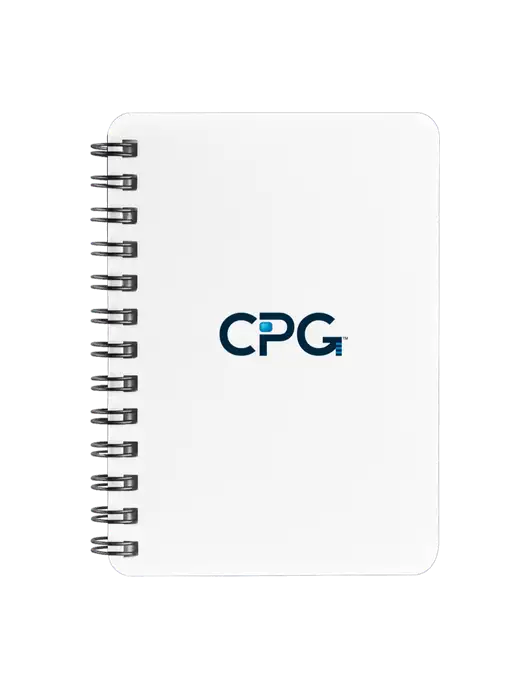 Sturdy White Hardcover Notebook, 5.25 x 7 w/CPG Logo