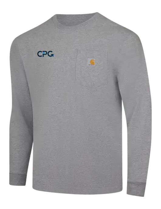 Carhartt Light Grey Heather Workwear Pocket Long Sleeve T-Shirt w/CPG Logo