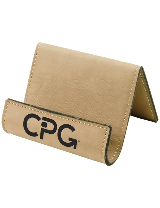Tan Leatherette Card & Phone Holder w/CPG Logo