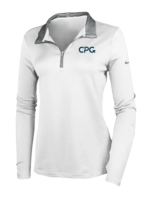 NIKE White/Dark Grey Womens Dry-Fit Stretch 1/2 Zip Cover-Up w/CPG Logo