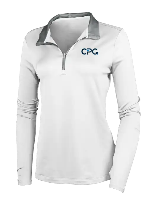 NIKE White/Dark Grey Womens Dry-Fit Stretch 1/2 Zip Cover-Up w/CPG Logo