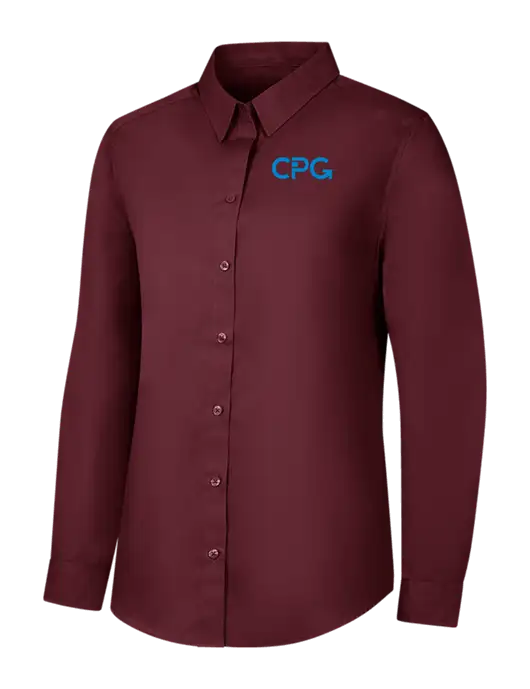 Womens Maroon Long Sleeve Carefree Poplin Shirt w/CPG Logo