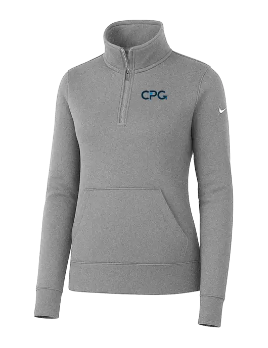 Nike Womens Light Grey Heather Club Fleece Sleeve Swoosh 1/2-Zip w/CPG Logo