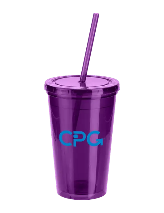 Sorrento Purple 16 oz Tumbler with Lid & Straw w/CPG Logo
