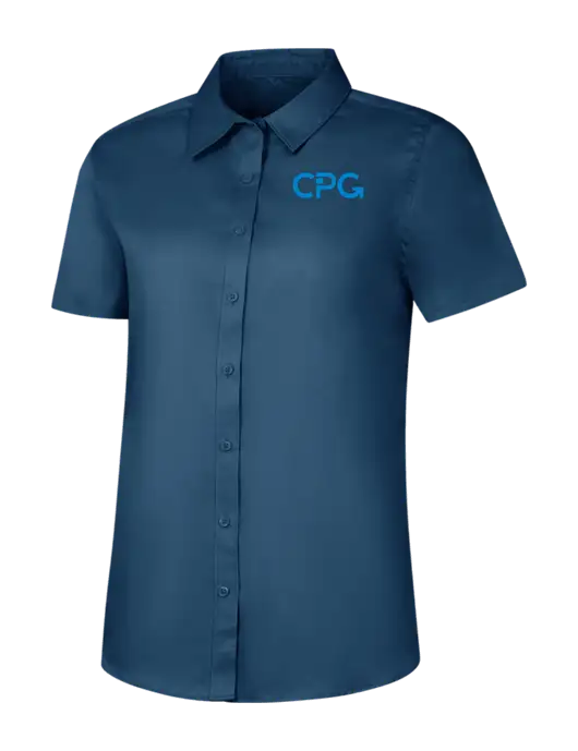 Womens Light Navy Short Sleeve Superpro React Twill Shirt w/CPG Logo