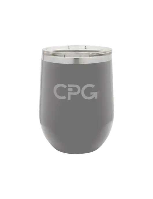 Polar Camel 12 oz Powder Coated Grey Vacuum Insulated Stemless Wine Tumbler w/CPG Logo