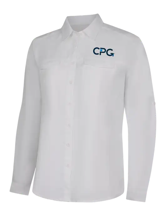 Womens White Long Sleeve UV Daybreak Shirt w/CPG Logo