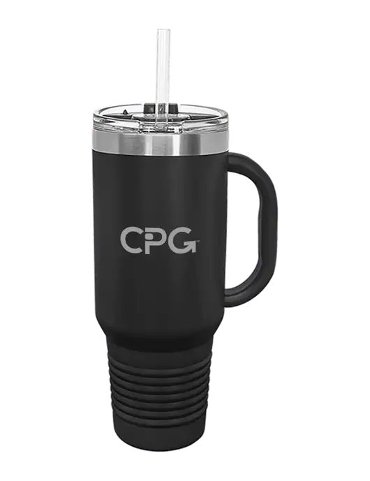 Polar Camel 40 oz. Powder Coated Vacuum Insulated Black Travel Mug with Straw w/CPG Logo