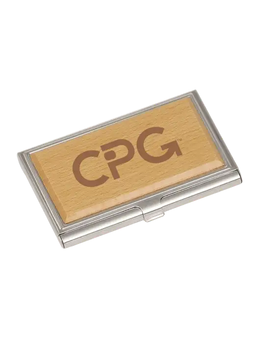 Wood & Silver Business Card Case w/CPG Logo