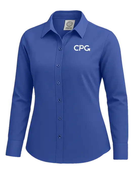 Brooks Brothers Womens Royal Blue Wrinkle-Free Stretch Nailhead Shirt w/CPG Logo
