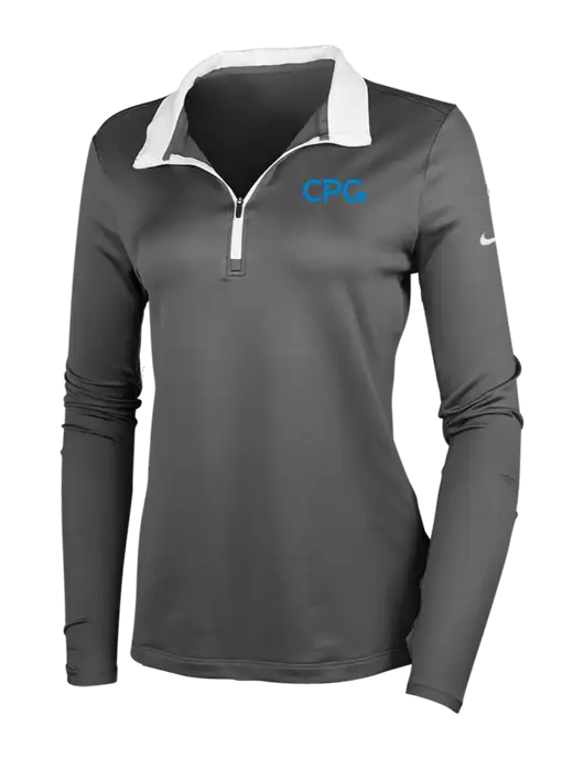 NIKE Dark Grey/White Womens Dry-Fit Stretch 1/2 Zip Cover-Up w/CPG Logo