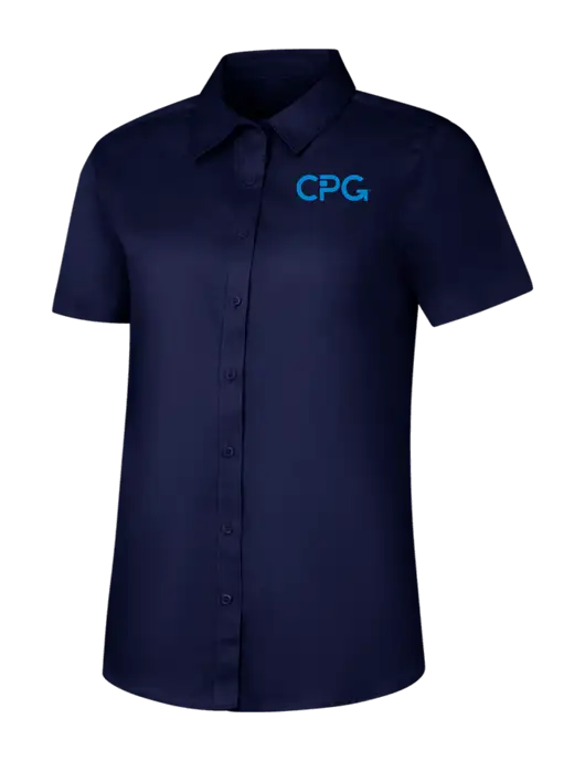 Womens Navy Short Sleeve Superpro React Twill Shirt w/CPG Logo