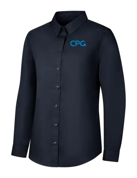 Womens River Blue Navy Long Sleeve Carefree Poplin Shirt w/CPG Logo
