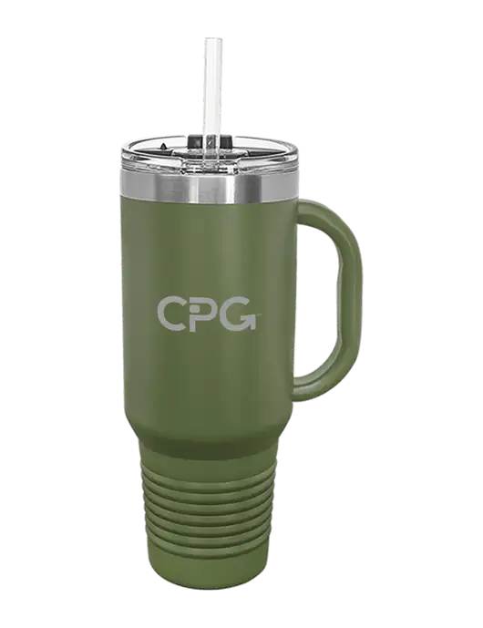Polar Camel 40 oz. Powder Coated Vacuum Insulated Olive Travel Mug with Straw w/CPG Logo