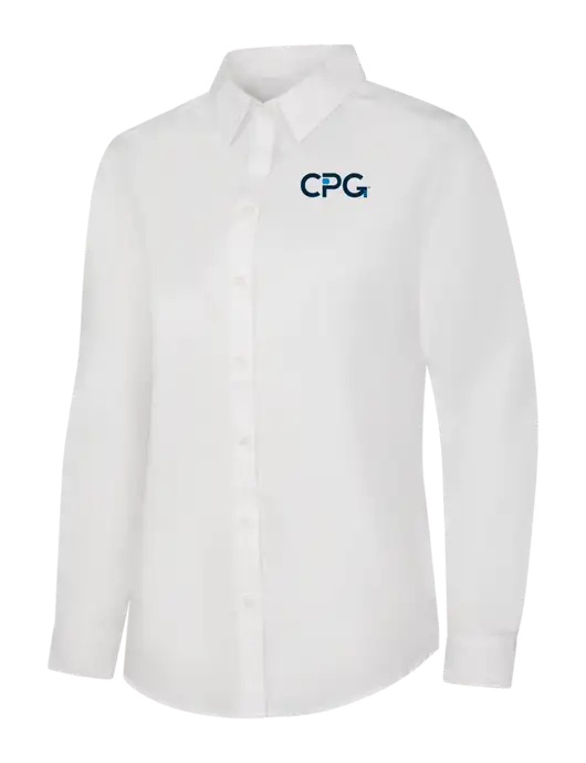 Womens White Long Sleeve Carefree Poplin Shirt w/CPG Logo