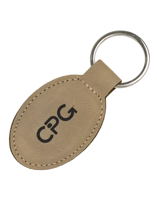 Tan Leatherette Oval Keychain w/CPG Logo