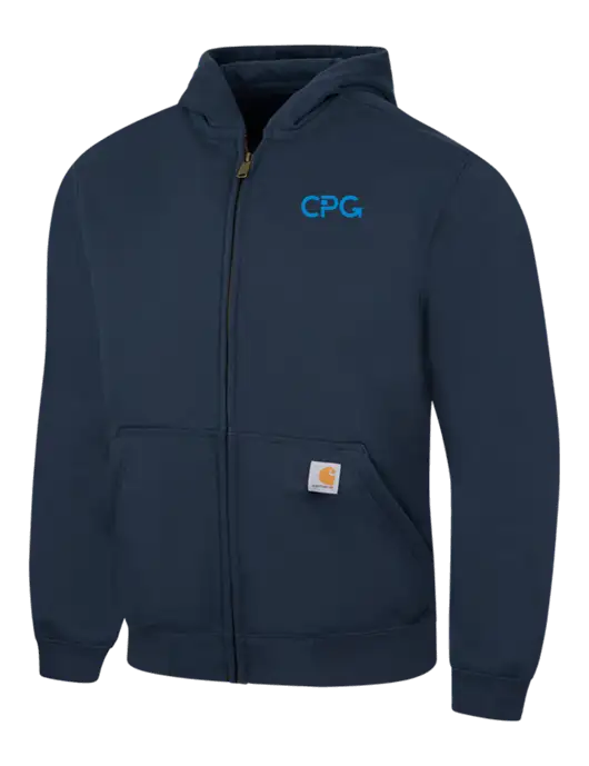 Carhartt Navy Rain Defender Paxton Heavyweight Hooded Zip-Front Sweatshirt w/CPG Logo