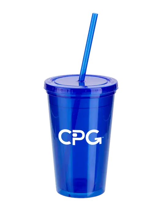 Sorrento Blue 16 oz Tumbler with Lid & Straw w/CPG Logo