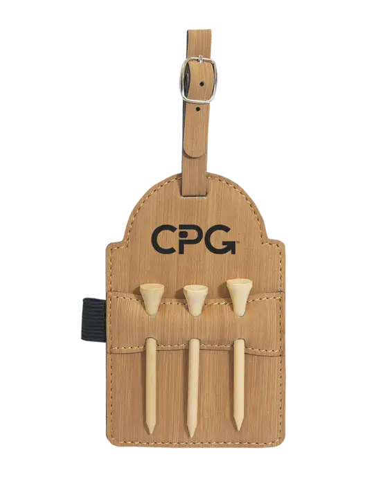 Bamboo Leatherette Golf Bag Tag with 3 Wooden Tees w/CPG Logo