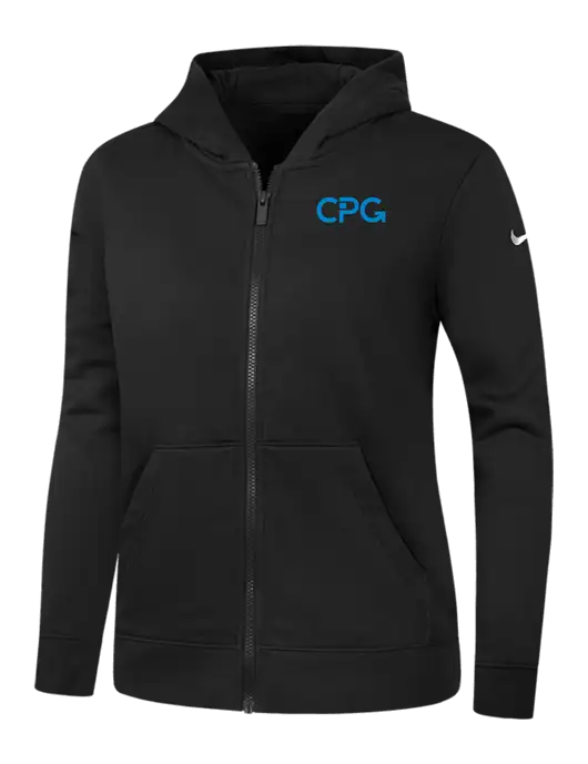 Nike Womens Club Fleece Sleeve Swoosh Full-Zip Black Hoodie w/CPG Logo